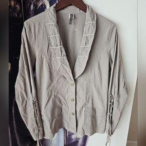 XCVI Shawl Collar Jacket Snap Button Lace Up Long Sleeve Cotton‎ Blend Jacket L